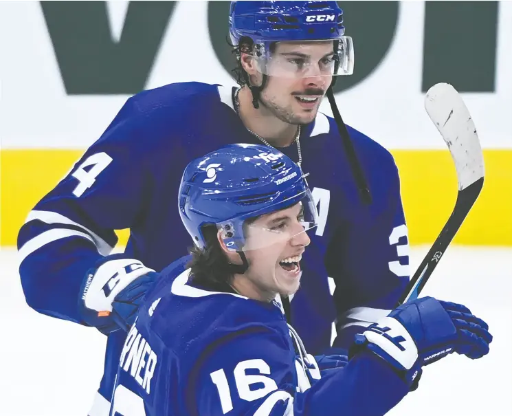  ?? NATHAN DENETTE / THE CANADIAN PRESS FILES ?? Toronto Maple Leafs stars Mitch Marner and Auston Matthews have yet to show they can up their game in the playoffs.