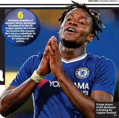  ?? AFP ?? Fringe player: £33m Batshuayi is looking for regular football