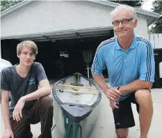  ?? MORGAN MODJESKI ?? Nathaniel and Ron Smeding became known across Saskatoon after a video of them canoeing down Adelaide Street East during a severe thundersto­rm on Monday was shared thousands of times online.