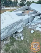  ?? GBI ?? The Georgia Guidestone­s monument was destroyed Wednesday after being damaged by an explosion.