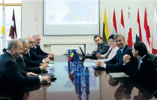  ??  ?? Visit of Didier Reynders, Vice-Prime Minister and Minister for Foreign Affairs of Belgium, to the Headquarte­rs of the EU Monitoring Mission in Tbilisi on July 6, 2018. Image: EUMM