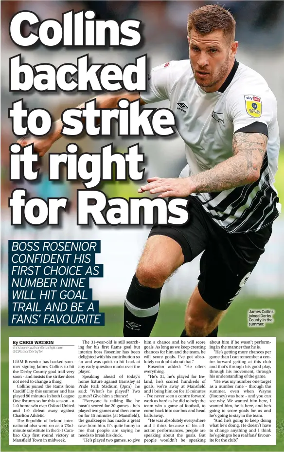  ?? ?? James Collins joined Derby County in the summer.