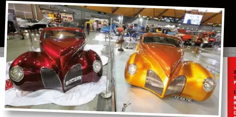  ??  ?? ABOVE: Benny’s Burgundy Kandy Lincoln parked alongside Andrew Mitchell’s gold example at Motorex Sydney in 2015. The duo certainly grabbed George Barris’s attention, as he spent plenty of time going over them, with Andrew’s car picking up the George Barris Kustom Award
INTERIOR: The biggest changes to DUMPED since debuting in 2003 have been inside. Gone is the black velour and white piping, with Matt Gilkes from Inside
Rides retrimming the cabin in light tan leather. “I didn’t really like the black,” says Benny. “The new interior is a lot nicer”
BELOW: Benny credits his late wife Christine for making it all happen. When
Deco Rides announced it was selling the fibreglass bodies, Benny mentioned that he’d like to build one, so Christine quietly got Deco to send her a bunch of info before organising to get one done for Benny. “It was more her idea than mine,” he says