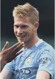  ??  ?? Manchester City’s Kevin De Bruyne celebrates scoring his sides