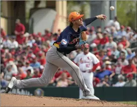  ?? JEFF ROBERSON — THE ASSOCIATED PRESS ?? Astros pitcher Josh Hader throws during the fifth inning of a spring training game against the Cardinals on March 7in Jupiter, Fla.