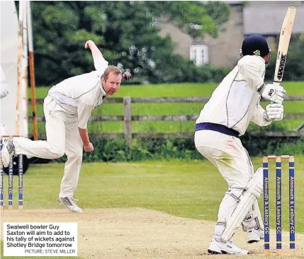  ?? PICTURE: STEVE MILLER ?? Swalwell bowler Guy Saxton will aim to add to his tally of wickets against Shotley Bridge tomorrow