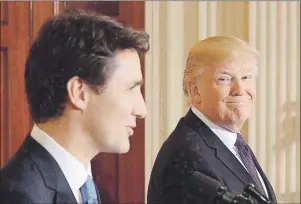  ?? CP PHOTO ?? Prime Minister Justin Trudeau and U.S. President Donald Trump take part in a joint press conference at the White House in Washington, D.C., on Feb. 13. President Trump says he didn’t announce the cancellati­on of NAFTA this week because he likes Prime...