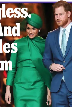  ??  ?? Empty words, as Britain fights the virus: Meghan and Harry