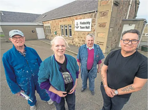  ??  ?? CAMPAIGN: At the hall, from left, are charity volunteer Jim Baird, secretary Pamela Ross, trustee Sandy Innes and chairman Graham Cryer