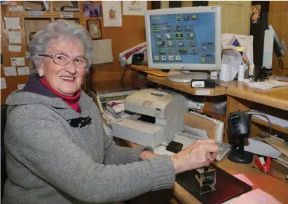  ??  ?? Ann Vaughan, who is Post Mistress at Ballydesmo­nd, will retire shortly. The Vaughan Family have run the Post Office in the Village for over 85 years.