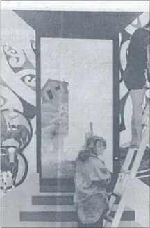  ??  ?? Hard at work: This article taken from the Matamata Chronicle on January 29, 1986 shows Stephanie Galloway and David Crump working on the mural which still takes pride of place at the front of Firth Primary School.