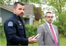  ?? STAFF PHOTO BY MATT HAMILTON ?? Chattanoog­a Police Chief David Roddy and District Attorney Neal Pinkston speak during a news conference Wednesday about deadly shootings in December.