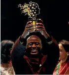  ?? AP ?? Kenyan teacher Peter Tabichi celebrates winng the US$1 million Global Teacher Prize in Dubai.