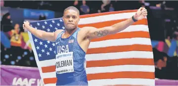  ??  ?? Christian Coleman of the US this year set a world record of 6.34sec over 60 metres indoors and won the world indoor title in March. — Reuters photo