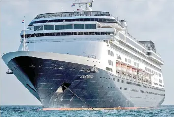  ?? — AFP file photo ?? View of Holland America’s cruise ship Zaandam as it entered the Panama City bay to be assisted by the Rotterdam cruise ship with supplies, personnel and Covid-19 testing devices, eight milles off the coast of Panama City.