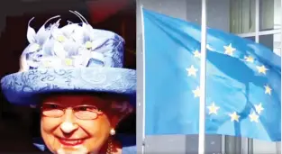  ??  ?? Queen Elizabeth’s hat looked like the EU flag when she came to open Parliament in London Wednesday.