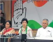  ?? HT PHOTO ?? Senior Congress leader and Rajya Sabha MP Selja Kumari holds a press conference in Jaipur on Sunday.