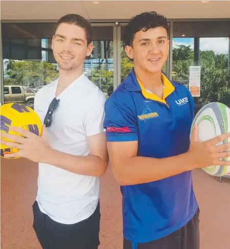  ?? ?? Joshua Small and Jayvan Scarff at the launch of the Townsville Academy of Sport. Picture: Nick Wright