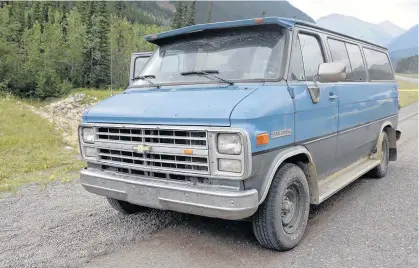  ?? RCMP REUTERS ?? A blue 1986 Chevrolet van bearing Alberta licence plates is seen in an undated photo provided by the RCMP at the site of a double homicide where Chynna Noelle Deese, 24, of the United States and Lucas Robertson Fowler, 23 of Australia were found dead near Liard Hot Springs, British Columbia. •