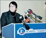  ?? — Photo by Gary Hebbard/the Telegram ?? Bennett Group of Companies CEO Cathy Bennett speaks to the St. Johns Board of Trade luncheon Tuesday at the Holiday Inn in St John’s.