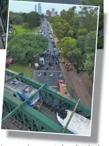  ?? ?? PUENTE. La colisión se produjo sobre el viaducto del ramal San Martín. Uno de los trenes estaba parado sobre las vías. Se investigan cuatro hipótesis del hecho.