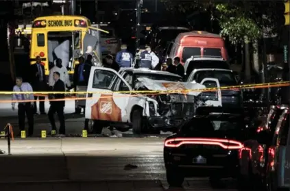  ?? CRAIG RUTTLE/THE ASSOCIATED PRESS ?? A 29-year-old man was in custody Tuesday after a rental truck was driven into a crowded bike path near the World Trade Center memorial.