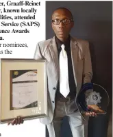  ??  ?? Sipho November proudly displaying his Sportsman of the Year award and Divisional Excellence award.