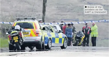  ??  ?? ● Scene of the accident on the A487 in Gwynedd