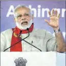  ?? AP ?? Prime Minister Narendra Modi addresses a gathering at Gandhinaga­r on Saturday.