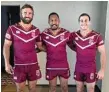  ??  ?? RANGERS REPS: Toowoomba Rugby League players (from left) Jason Wardrop, Steve Franciscus and Matt Duggan ahead of playing for the Queensland Rangers.