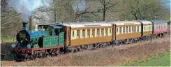  ?? ?? SECR H 0-4-4T No. 263 tops Freshfield Bank with the 2.35pm ‘Golden Arrow’ from Sheffield Park on February 12, the first service day of the Bluebell Railway’s new season. The day saw the first ‘Golden Arrow’ trains for nearly two years. NICK GILLIAM