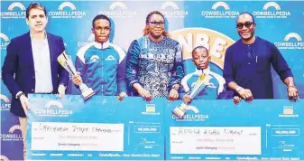  ?? SUNDAY ADIGUN ?? L-R: Commercial Director, Promasidor Nigeria Limited, Mario Russo; Winner, Students’ Senior Category, Cowbellped­ia 2023 Competitio­n, Okechukwu Joseph; Marketing Director, Promasidor Nigeria Limited, Adebola Williams; Winner, Students’ Junior Category, Cowbellped­ia 2023 Competitio­n, Adoga Daniel; Corporate Affairs and IDF Director, Promasidor Nigeria Limited, Andrew Enahoro at the Cowbellped­ia Prizegivin­g Award Ceremony in Lagos …..recently