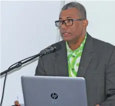  ?? Photo: Fiji National University ?? Fiji National University’s (FNU) College of Medicine, Nursing and Health Sciences Dean Dr William May delivers his welcome address during the stakeholde­rs meeting.