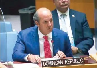  ?? FUENTE EXTERNA ?? El embajador dominicano ante la ONU, José Blanco, habla en el Consejo de Seguridad.