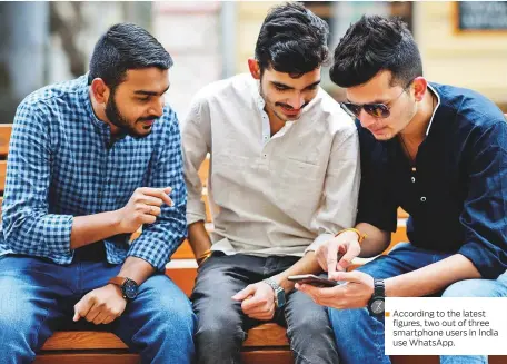  ??  ?? According to the latest ■ figures, two out of three smartphone users in India use WhatsApp.