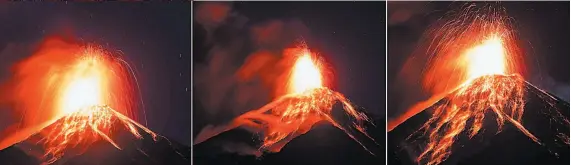  ??  ?? Temores. La erupción que registró el Volcán de Fuego el pasado 3 de junio dejó saldo de 194 muertos y más de 1.7 millones de afectados. En la erupción más reciente fueron evacuadas casi 4,000 personas.