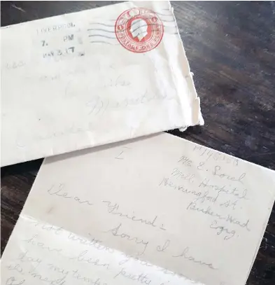  ?? AMANDA KEHLER ?? Amanda Kehler, the owner of an antique shop in Steinbach, Man., found this letter from a Canadian soldier at a British hospital in May 1917 to the sister of his dead best friend, who had saved his life a month earlier.