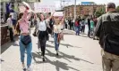  ?? Photograph: Misha Friedman/Getty Images ?? Women in Minsk demonstrat­ing after Lukashenko claimed election victory.