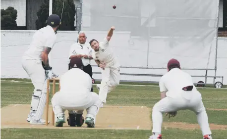  ?? ?? Philadelph­ia’s Adam McGuire bowling against Ashington at Bunker Hill, on Saturday.