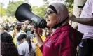  ??  ?? Linda Sarsour speaks at the Good Trouble Tuesday march for Breonna Taylor. Photograph: Amy Harris/Invision/AP
