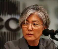  ?? (Kim Hong-Ji/Reuters) ?? SOUTH KOREAN Foreign Minister Kang Kyung-wha speaks during a news conference in Seoul yesterday.