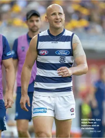  ?? PHOTO: AAP ?? HAMSTRUNG: Gary Ablett faces an indefinite stint on the sidelines.