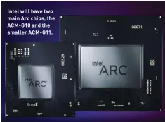  ?? ?? Intel will have two main Arc chips, the ACM-G10 and the smaller ACM- G11.