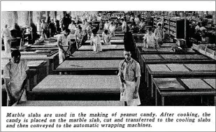  ?? COURTESY OF COLLECTION OF THE COLUMBUS MUSEUM PUBLISHED WITH PERMISSION ?? Thousands of locals found work at Tom’s over its 94 years of operation. Here, a group oversees the cutting of candy on marble slabs.