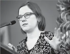  ?? Herald photo by Ian Martens ?? Environmen­tal scientist Amy Spark speaks on ecological grief during the weekly meeting of the Southern Alberta Council on Public Affairs. @IMartensHe­rald