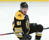  ?? CHARLES KRUPA/AP ?? Boston Bruins defenseman Dmitry Orlov celebrates during a game on Thursday in Boston.