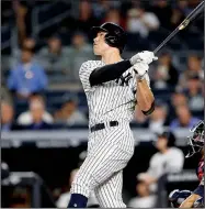  ?? AP/KATHY WILLENS ?? New York Yankees rookie Aaron Judge homered in the first inning, his American League-leading 44th of the season, during Monday night’s game against the Minnesota Twins in New York.