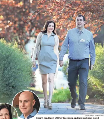  ?? PHOTOS BY MATT ALBIANI SCOTT OLSON, GETTY IMAGES ?? Sheryl Sandberg, COO of Facebook, and her husband, David Goldberg, CEO of SurveyMonk­ey, in 2014. Goldberg died in 2015.