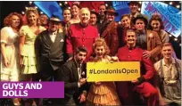  ??  ?? Show business: cast members — and Sadiq Khan, below left — pose with campaign banners on stage. Supporters of the drive include, from far left, Pixie Lott, Beverley Knight and Sheridan Smith