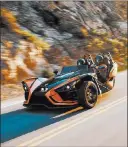  ?? Polaris ?? The Polaris Slingshot SLR is a threewheel­ed, open-air roadster that you can drive on public roads.